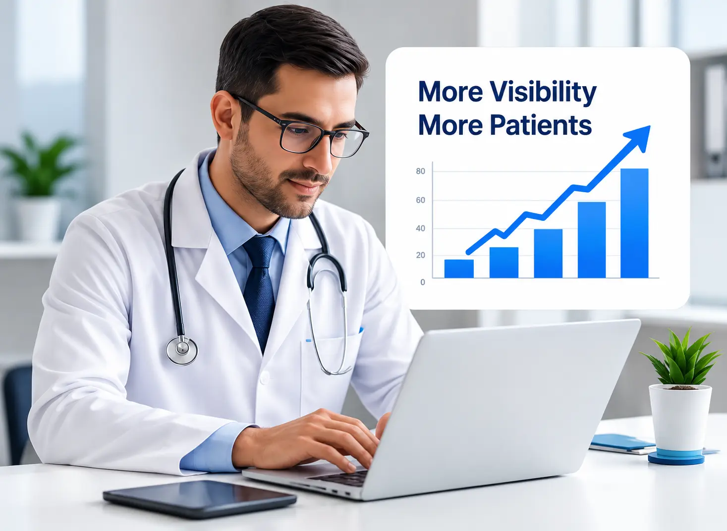 Doctor using healthcare SEO analytics